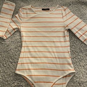Long sleeve body suit with small pink stripes